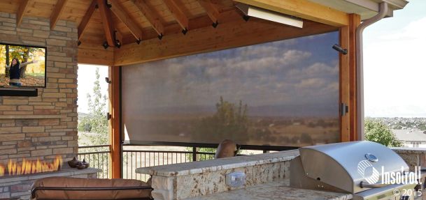 Insolroll Oasis 2900 Retractable Insect Screen Driven By Lutron Outdoor Kitchen